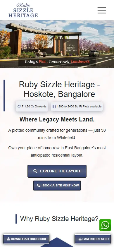 Ruby Sizzle Heritage - Plots for sale Hoskote | Off Whitefield, East Bangalore Mobile